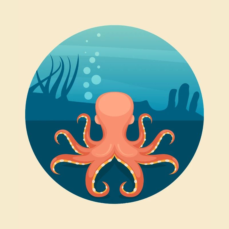 Nautic Design Underwater Octopus Circle Art