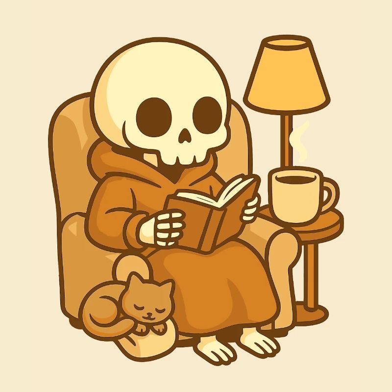 Lesendes Skelett – Cozy Reading
