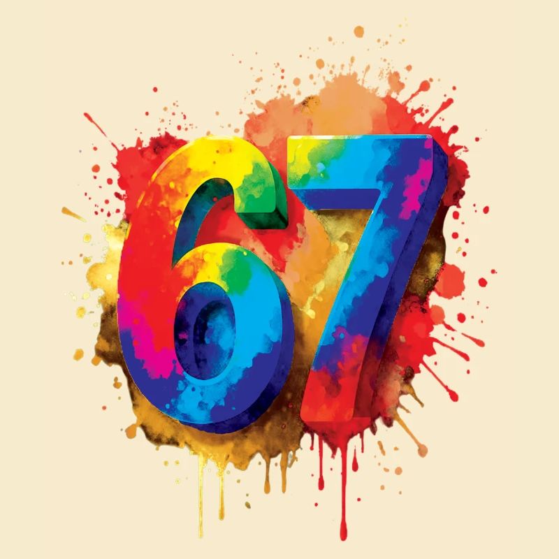 Chiffre 67 éclaboussures Coloré Design Numéro