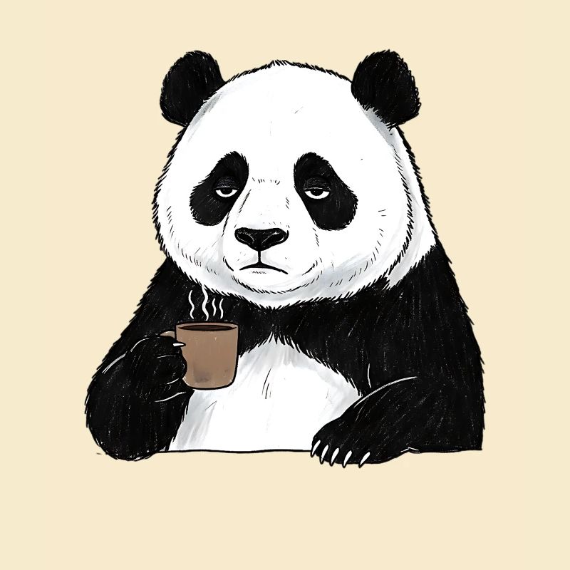 Panda caneuse, amateur de café du matin, grognon matinal