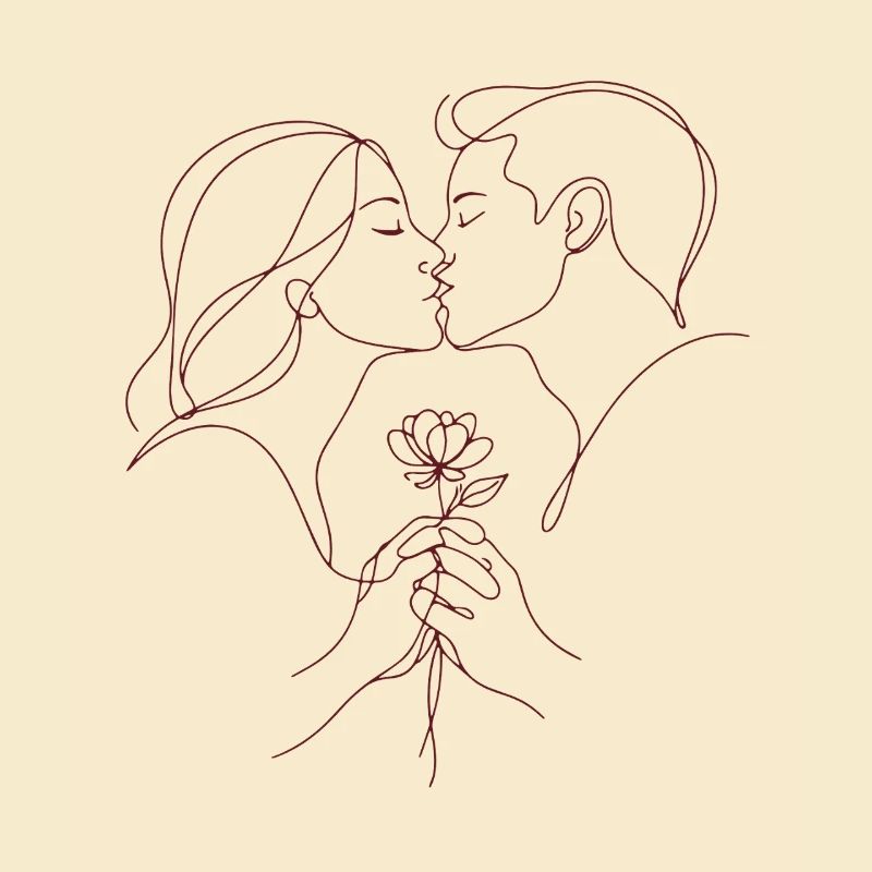 Je t’aime - Saint-Valentin | Ligne de baiser avec rose