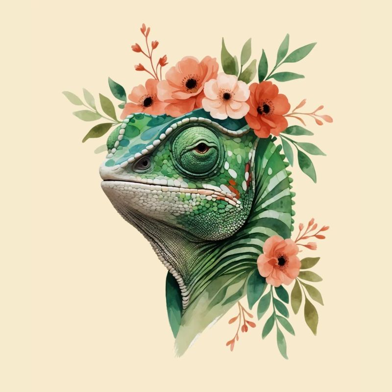 Couronne de fleurs avec caméléon