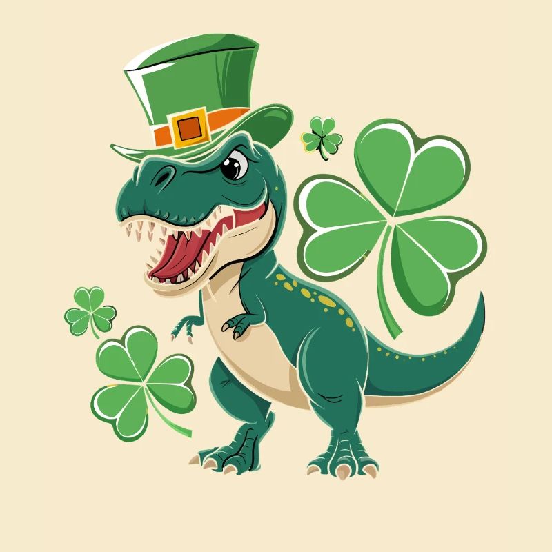 Dino vert avec chapeau de trèfle