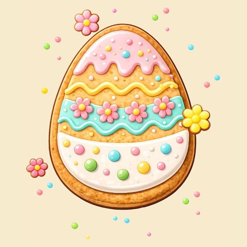 Œuf de Pâques décoré sous forme de cookie avec un glaçage coloré