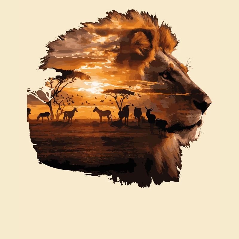 Lion Savannah Sunset Double Exposure Design