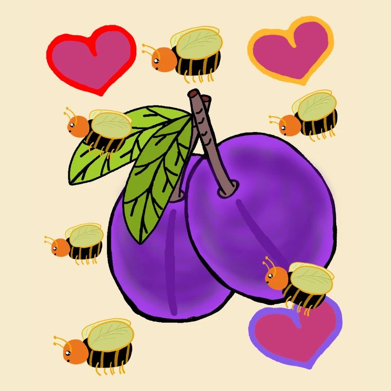 Plum Plums with Bee Hearts