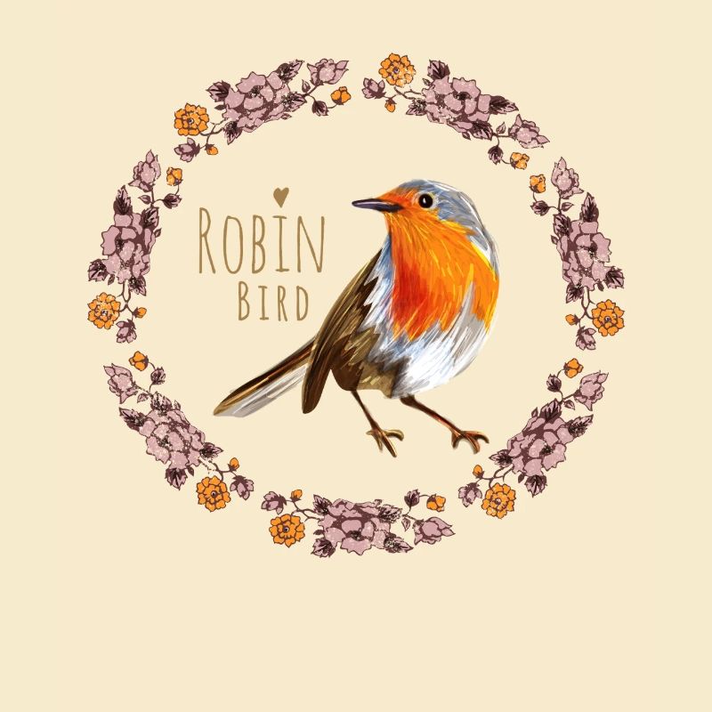 Robin Bird with Botanical Flowers Design