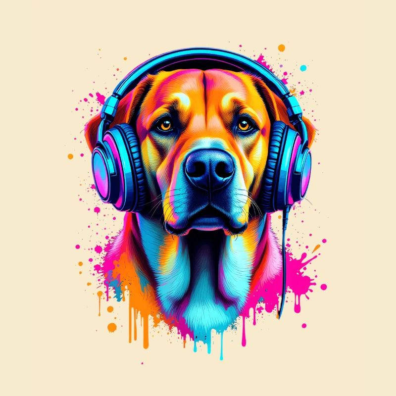Labrador mit Kopfhörer