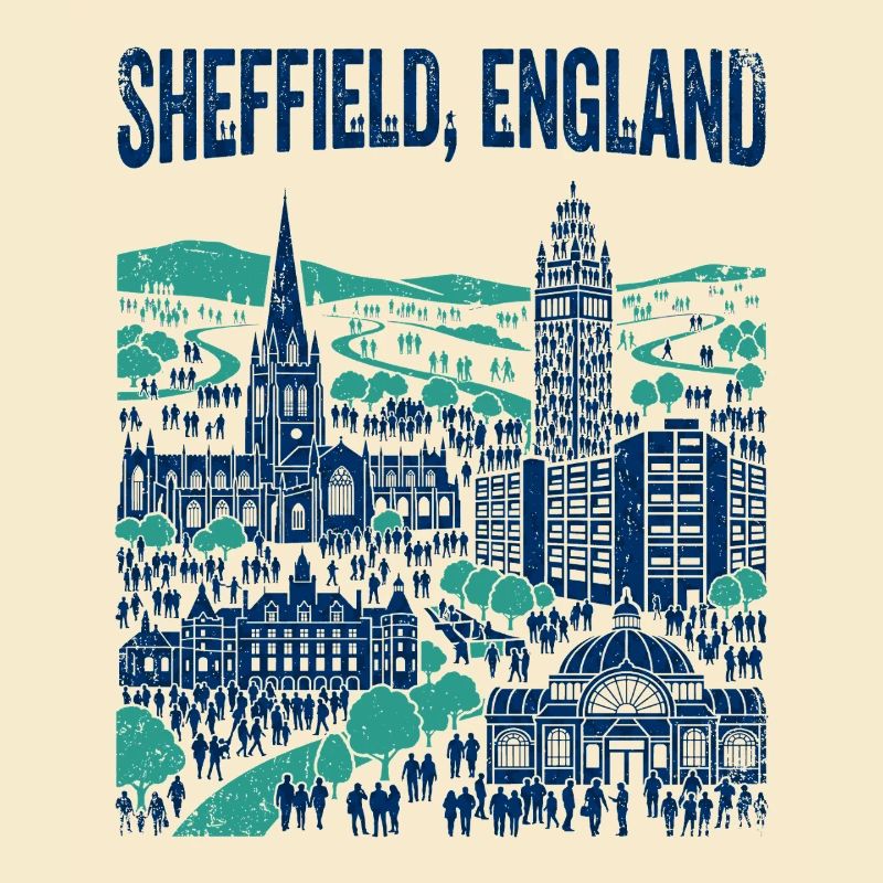 La silhouette de Sheffield, Angleterre, avec des monuments