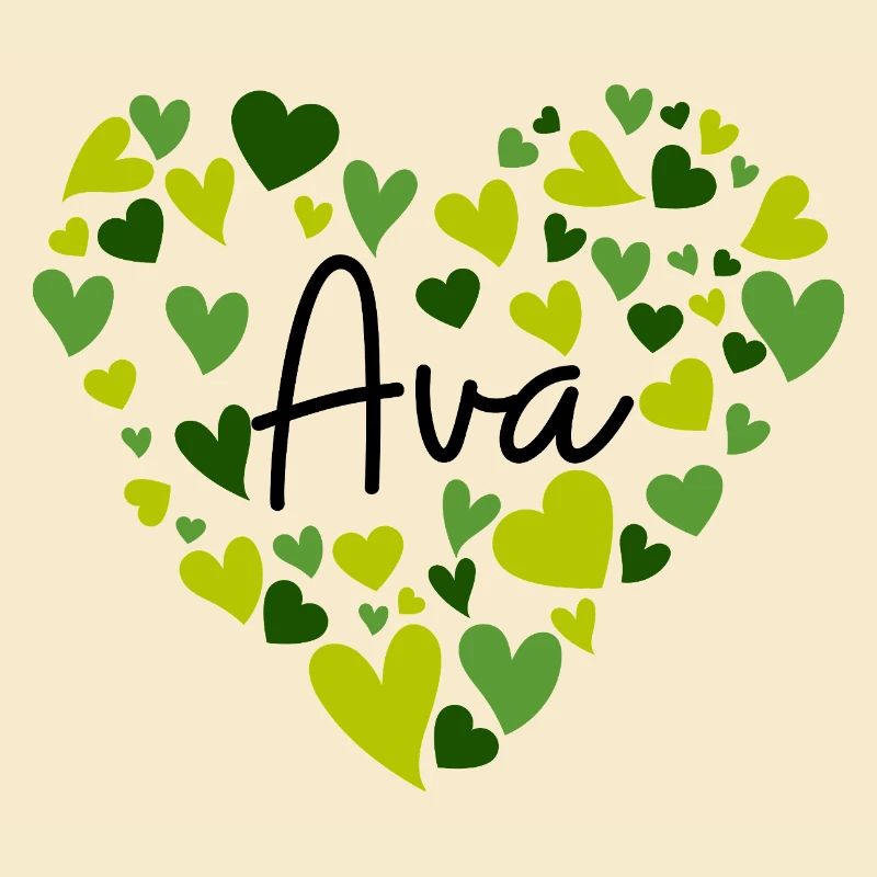 Conception du nom Ava avec des cœurs verts en forme de cœur