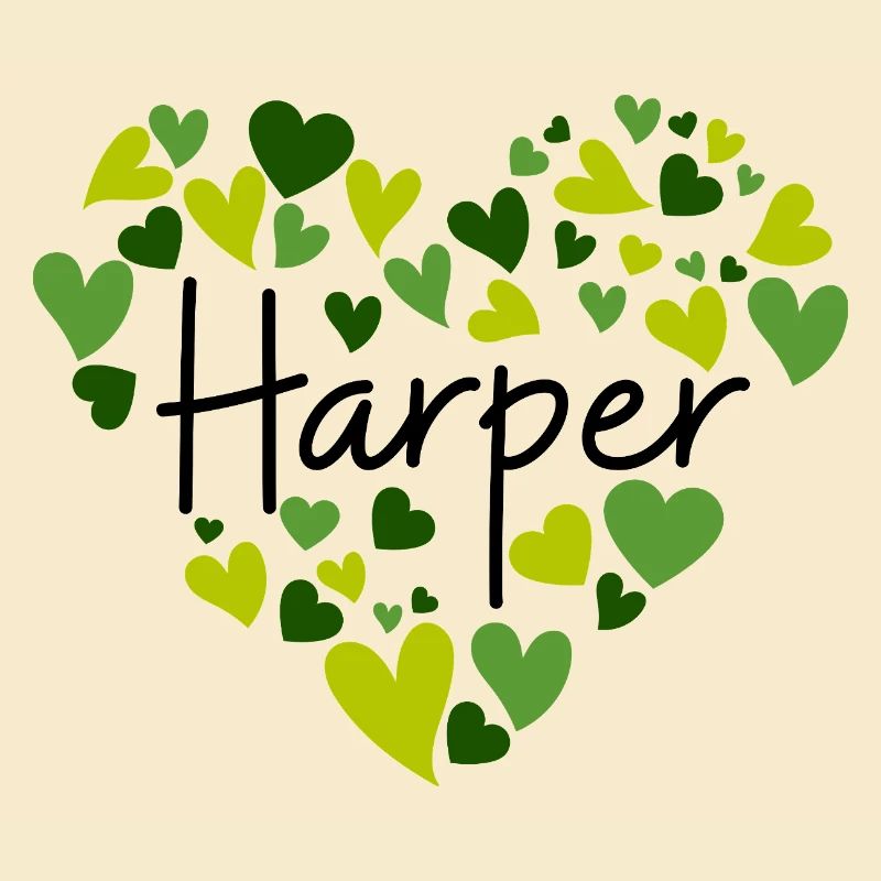 Conception du nom Harper avec des cœurs verts en forme de cœur
