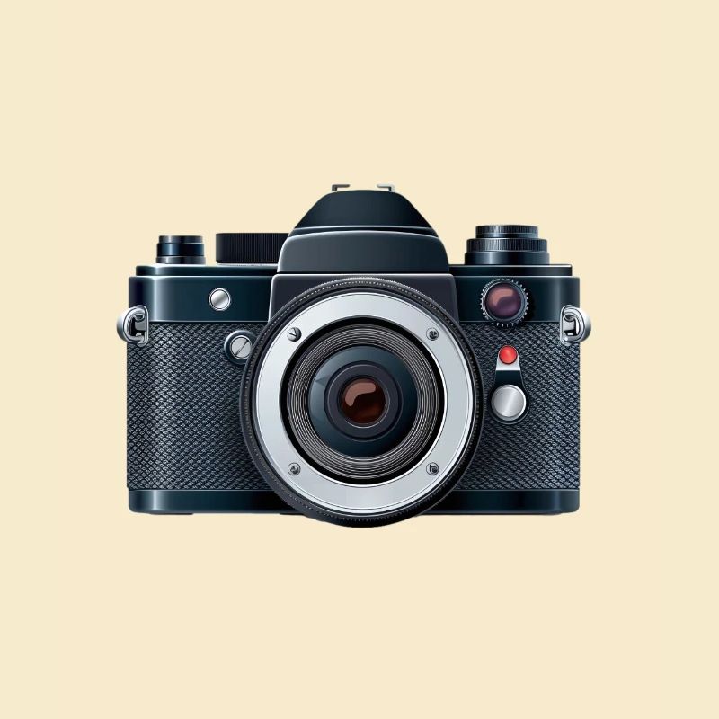 Digital camera with flash in a 2d illustration