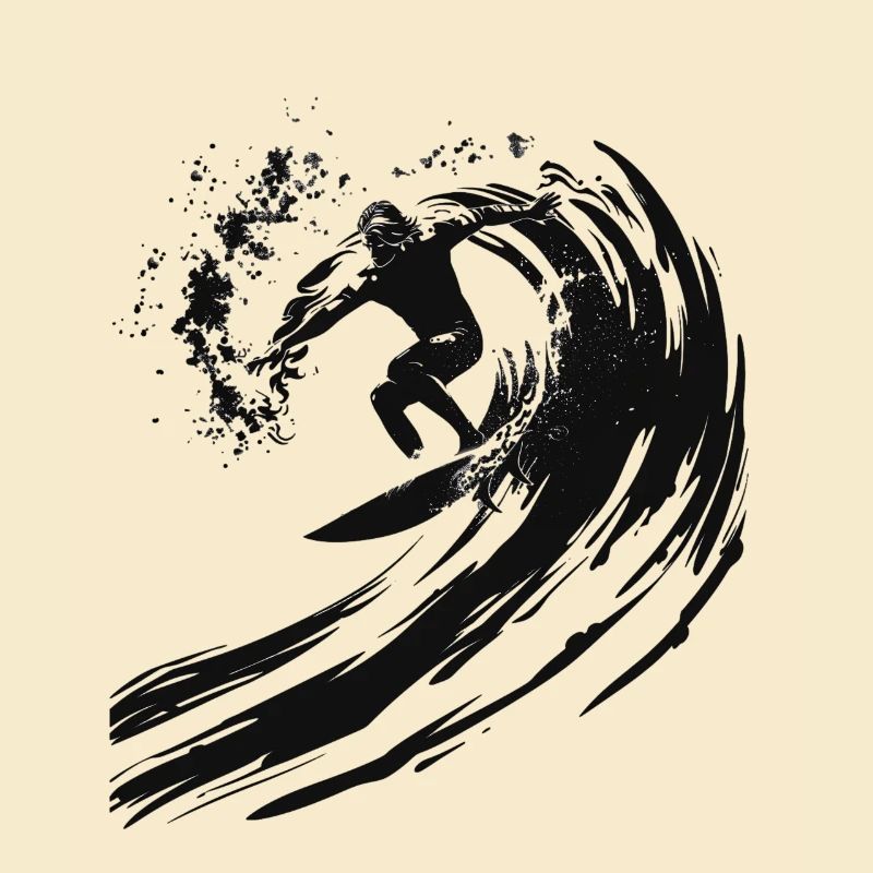 Surfer riding a huge wave in a 2