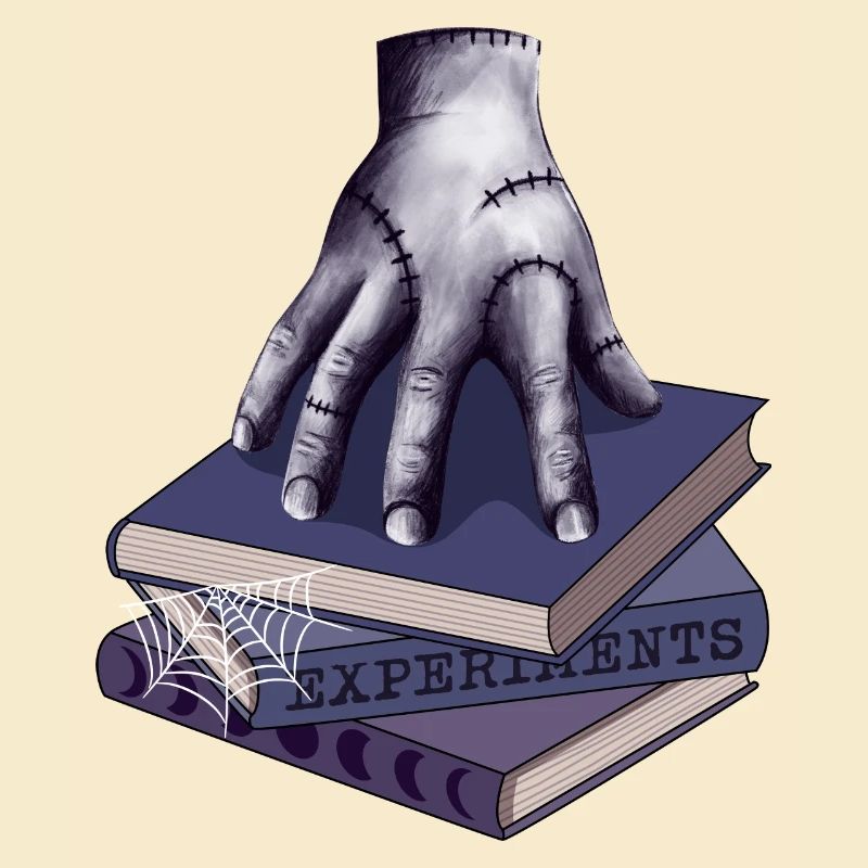 Zombie Hand auf Bücherstapel