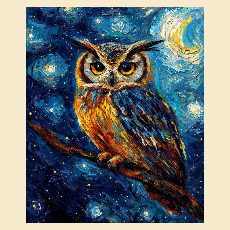 Owl Bird Van Gogh Style Starry Night