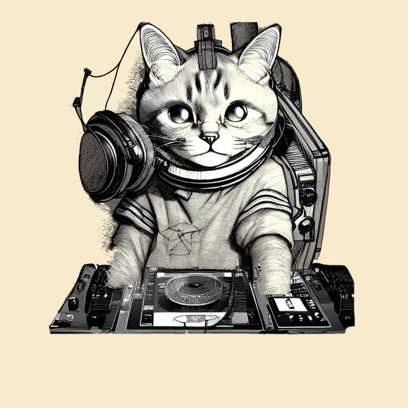 DJ cat with mixer