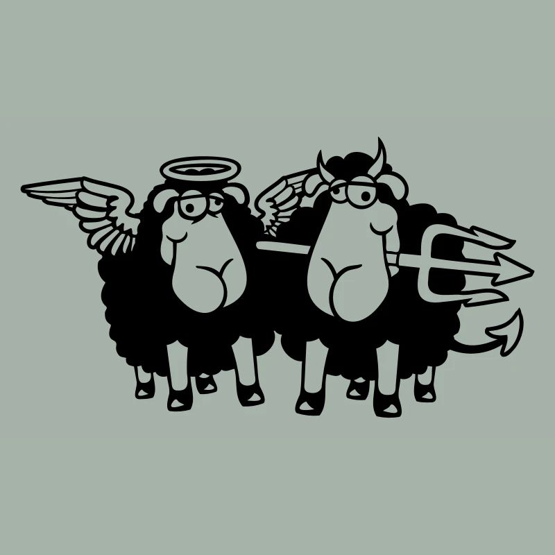 2 Sheep Angel Devil Satan Hell Evil Heaven Good