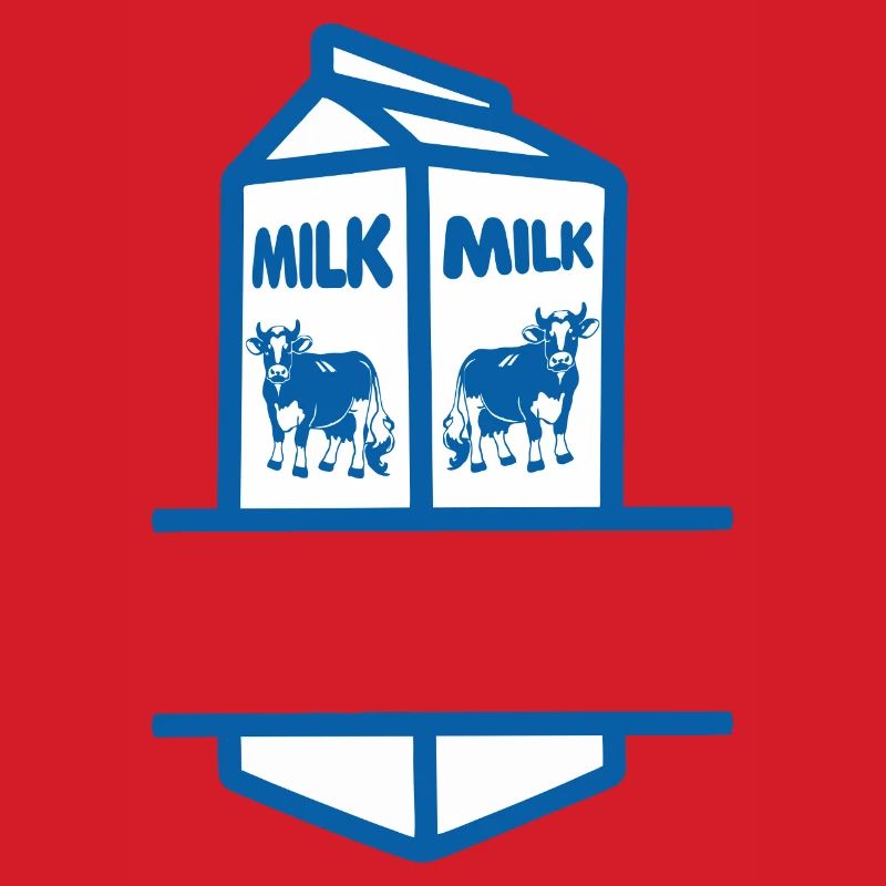 Blauer Milchkarton mit Kuh-eigenem Text