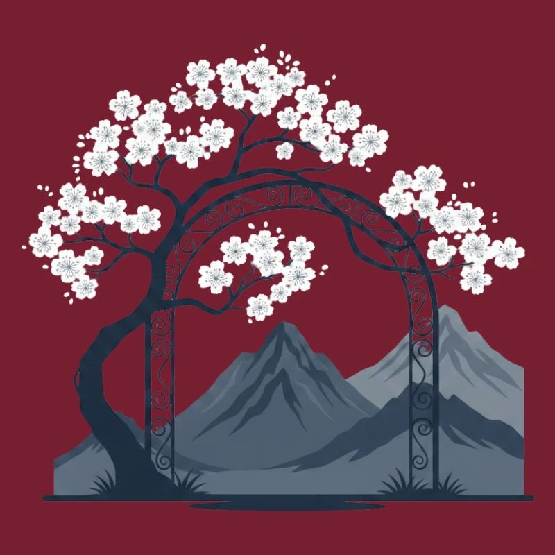 Sakura Bogen über Bergkette