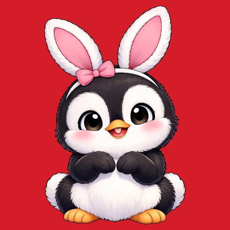 Cute Penguin Cartoon Easter Bunny Bunny Ears Easter Egg