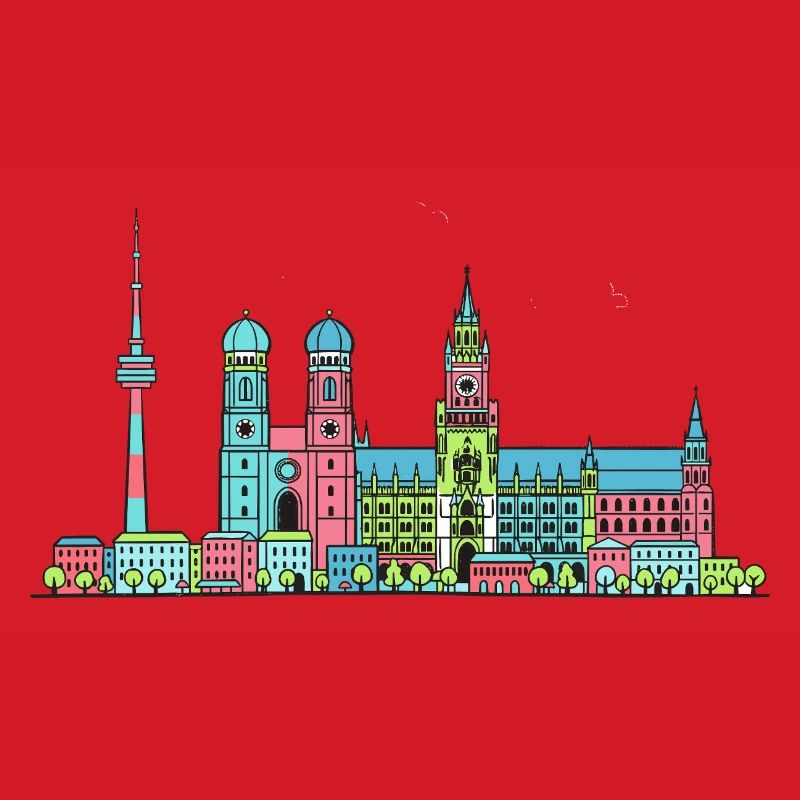 Münchner Stadtskyline Marienplatz Moderne Linienkunst