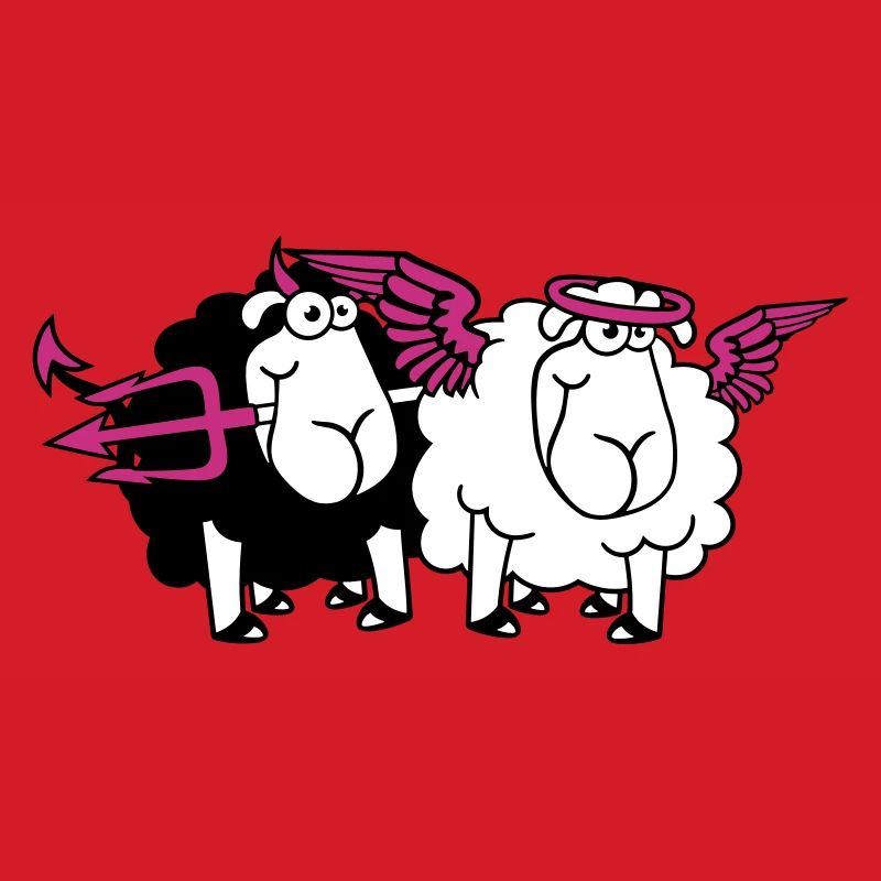 2 Sheep Angel Devil Satan Hell Evil Heaven Good
