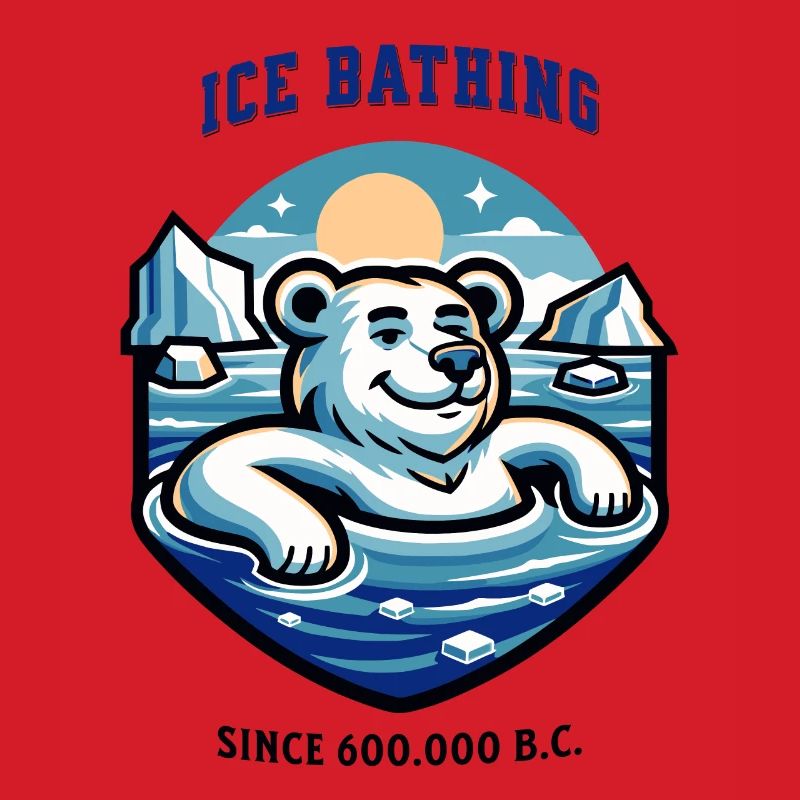 relaxter Eisbär beim Eisbaden lustiger Spruch