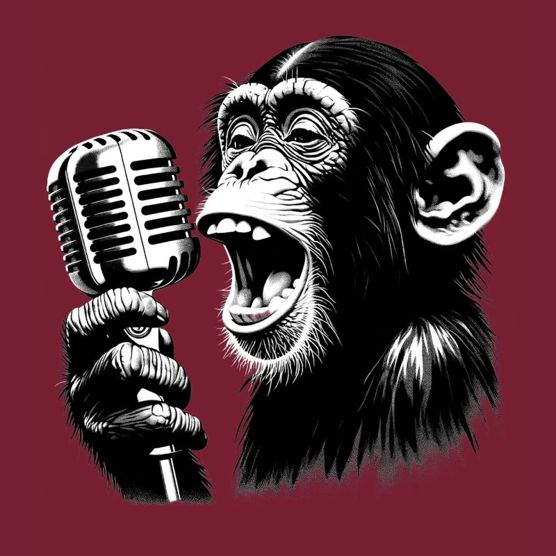 Monkey orchestra singer with vintage microphone