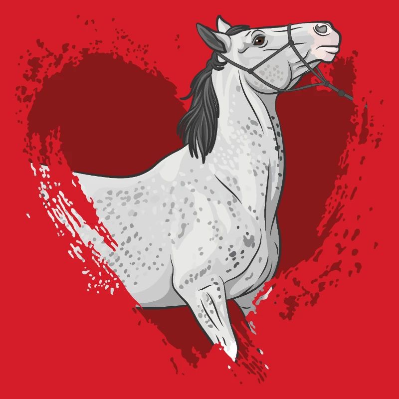 Ein graues Pferd und ein rotes Herz