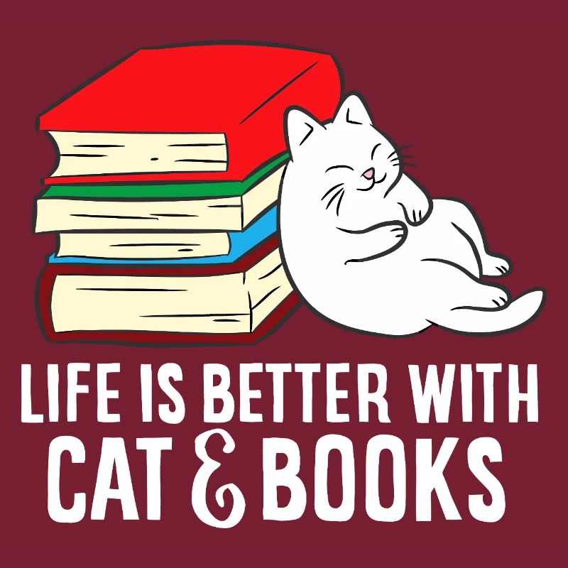 Cat and Books Cozy Stack