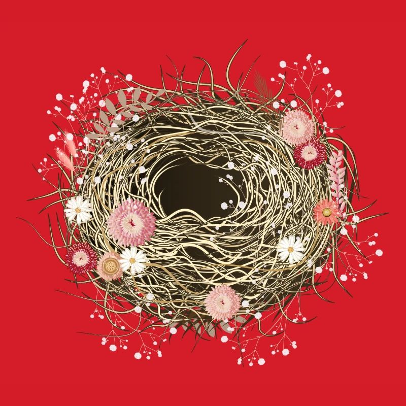 leeres Vogelnest oder Osternest mit Trockenblumen