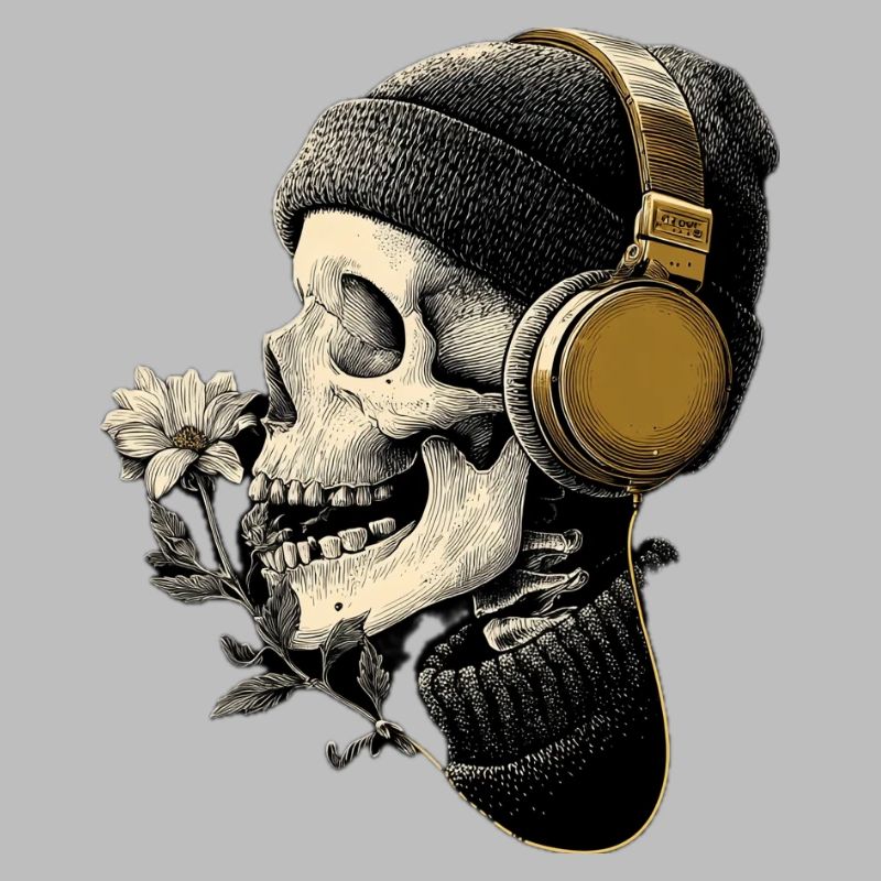 Headphone Skull with Flower