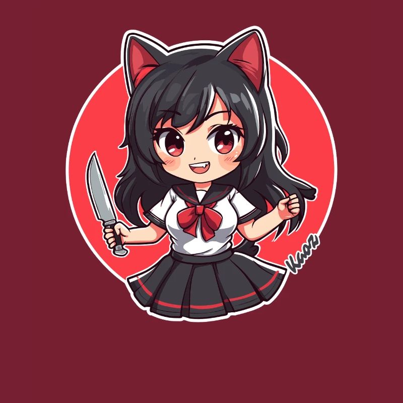 Chibi Cartoon Schulmädchen mit Küchenmesser