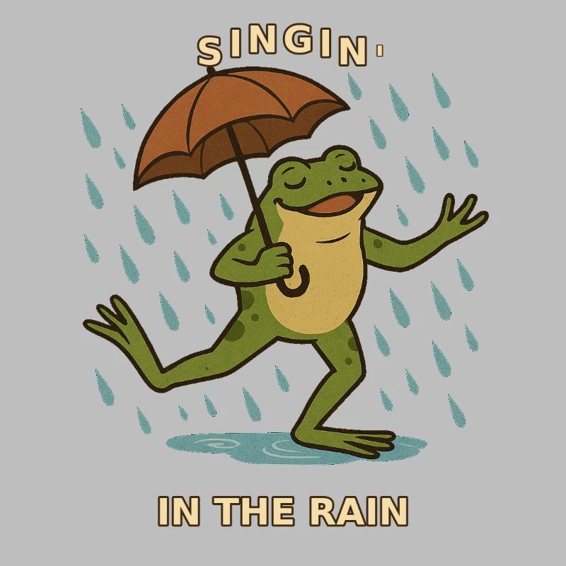Frog Toad singing in the rain with an umbrella