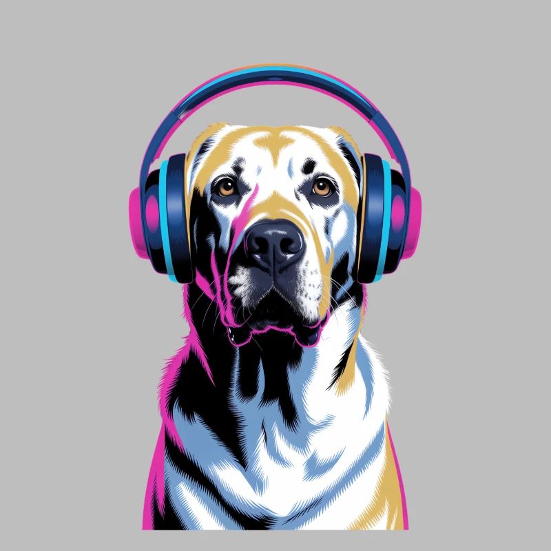 Labrador mit Kopfhörern