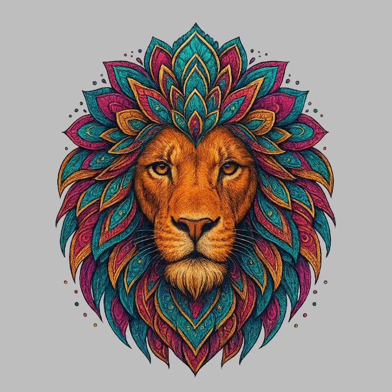 Mandala-Löwe – bunter Kopf