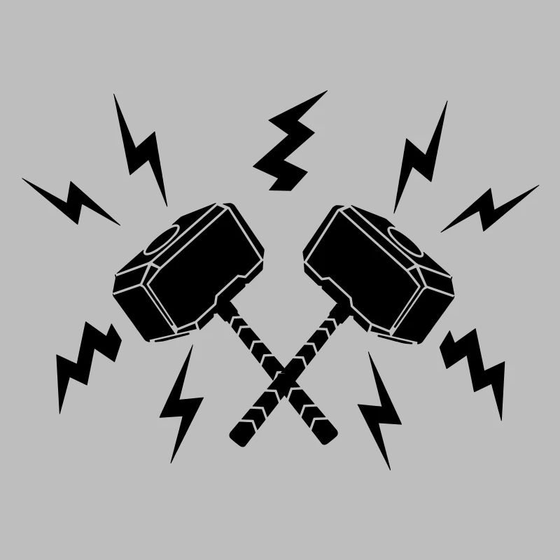 Two hammers of Thor around it lightning