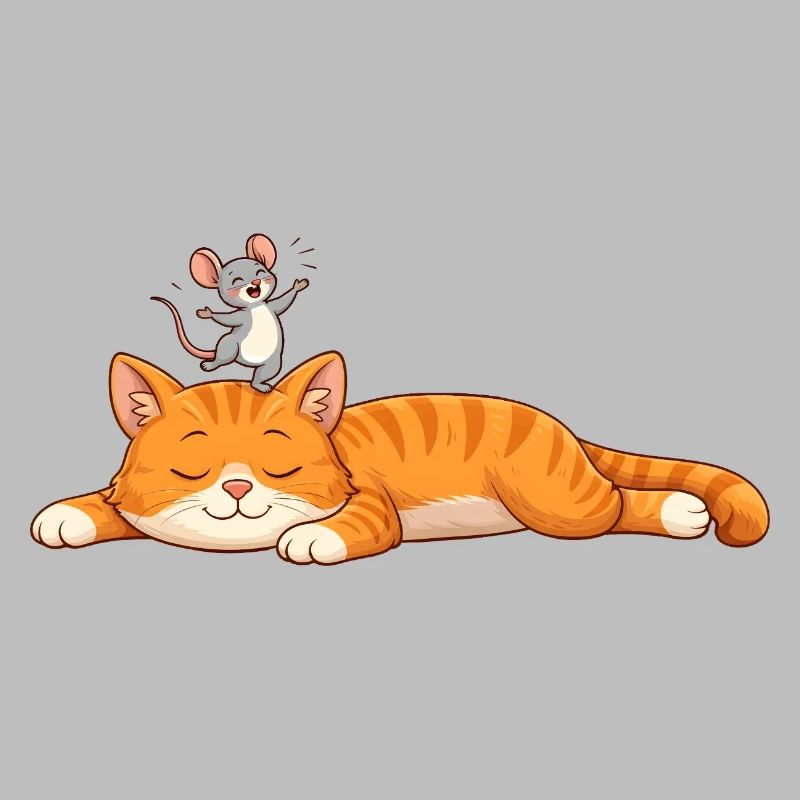 Chat endormi avec souris joyeuse