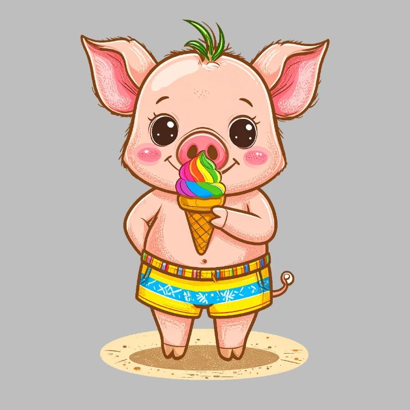 Kleines Schweinchen mit buntem Eis
