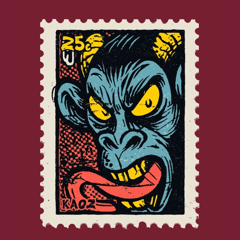 Demon monkey with long tongue, a comic book stamp