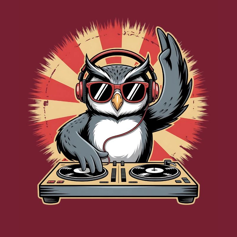 DJ Eule mit Turntables