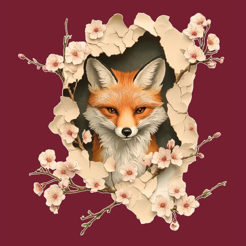 Fox with cherry blossoms