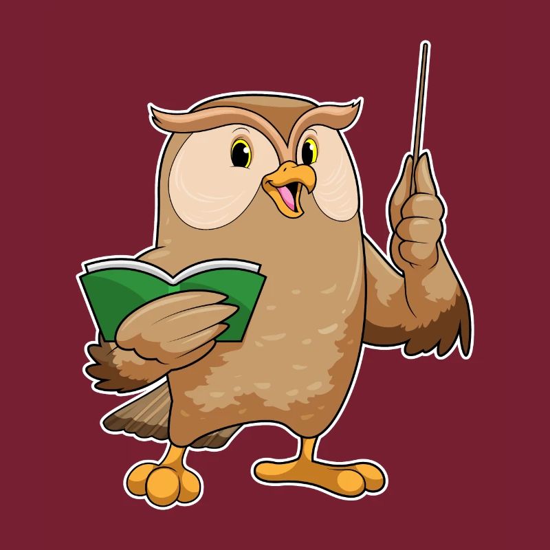 Eule als Lehrer mit Buch & Pointer