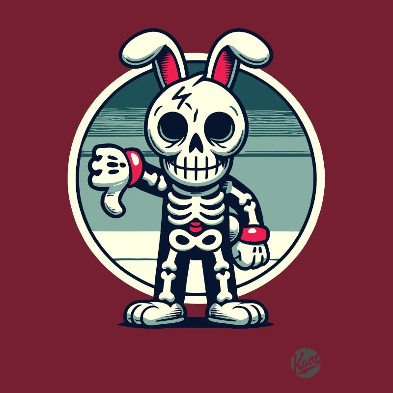 Lapin squelette effrayant avec les pouces vers le bas