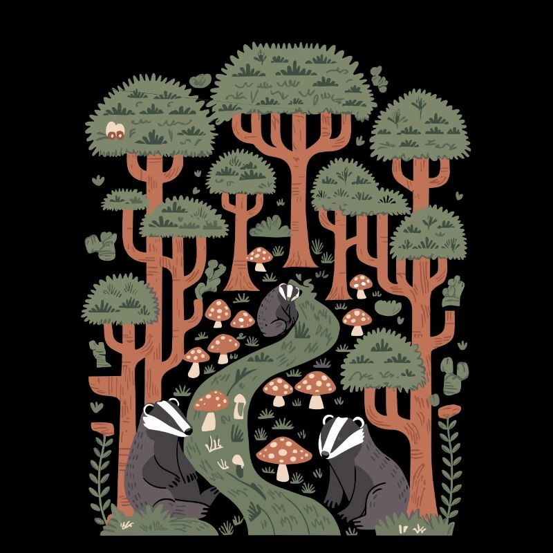 Cottagecore Forest Landscape with Badgers