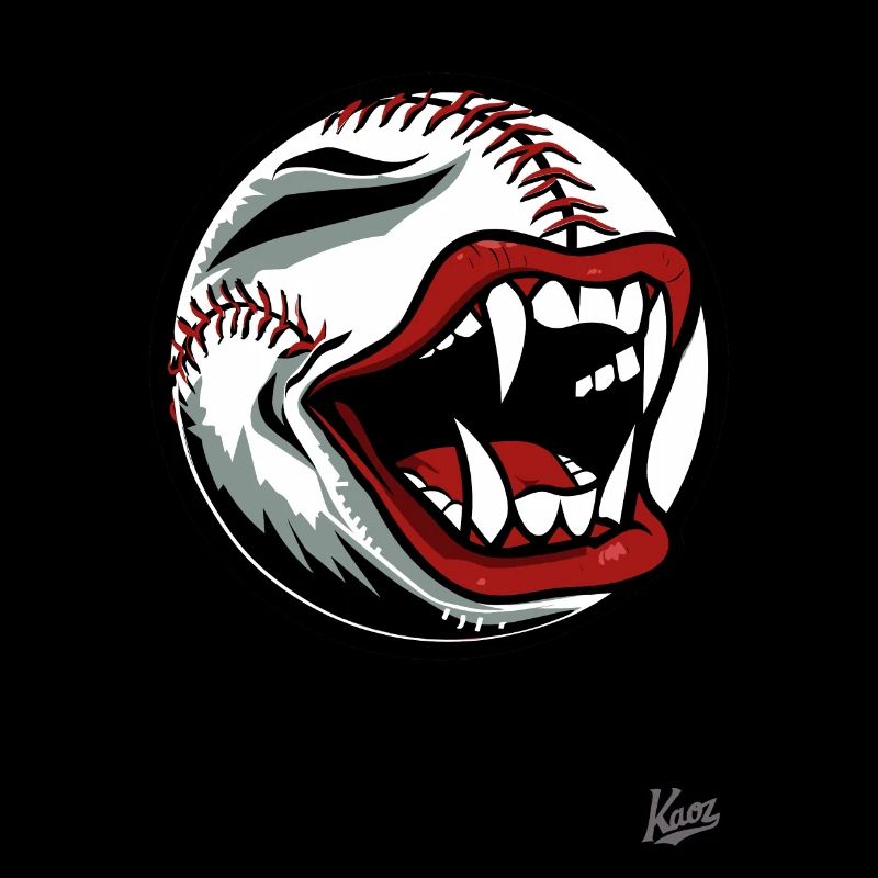 Baseball mascot with vampire teeth