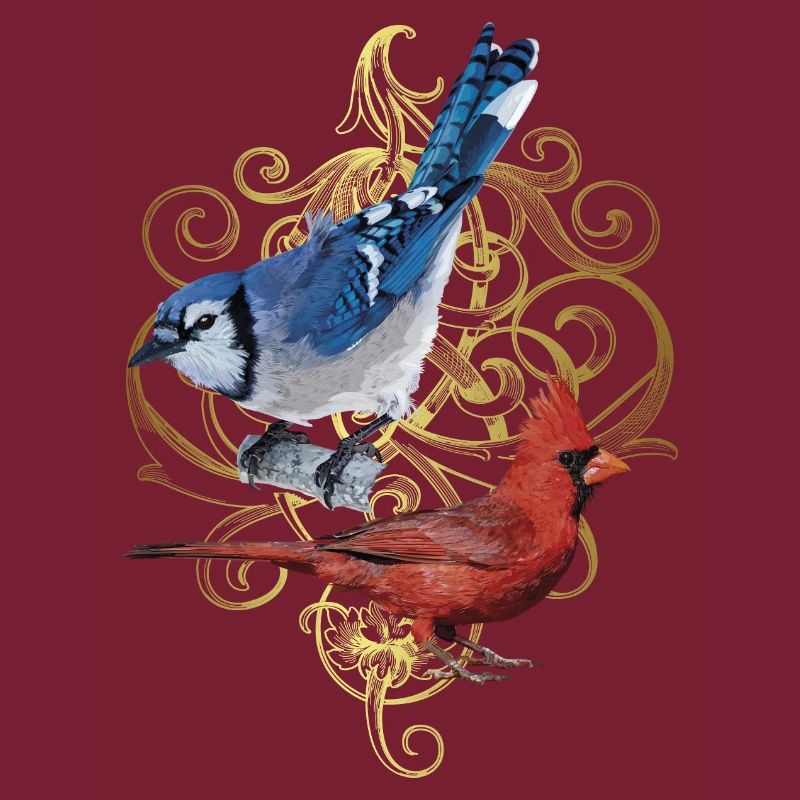 Der nördliche Kardinal und der blaue Eichelhäher