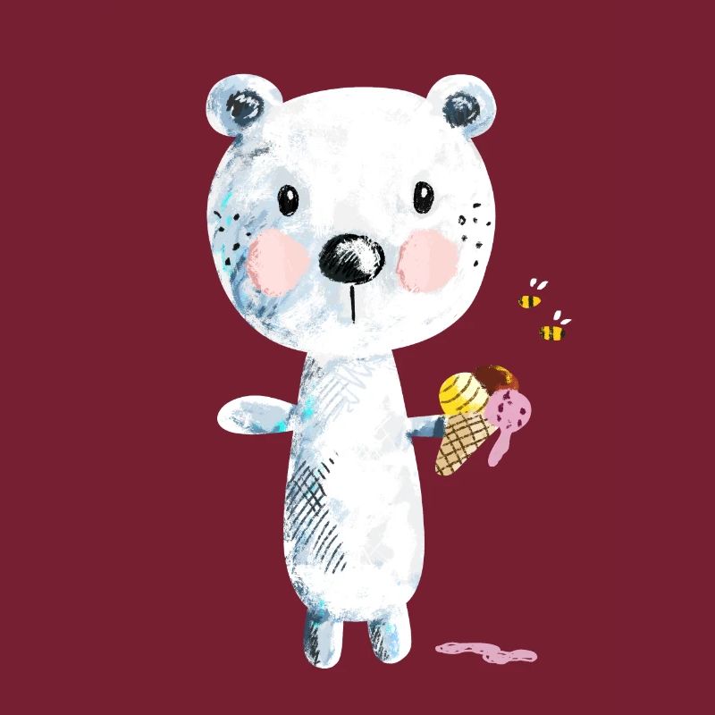 Niedlicher Eisbär Mit Eiscreme Und Bienen Comic