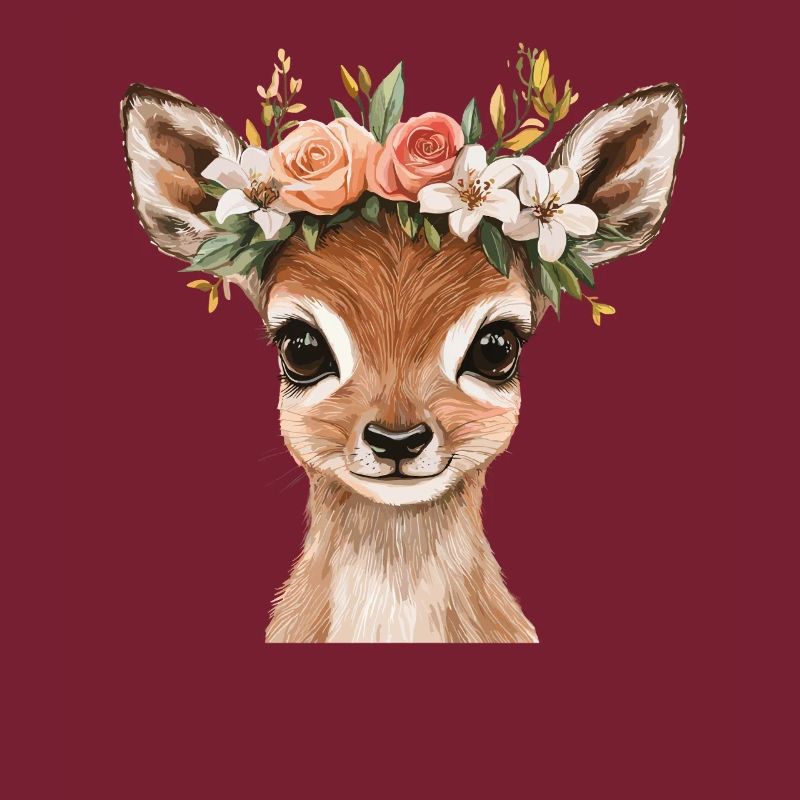 Rehkitz mit Blumenkranz