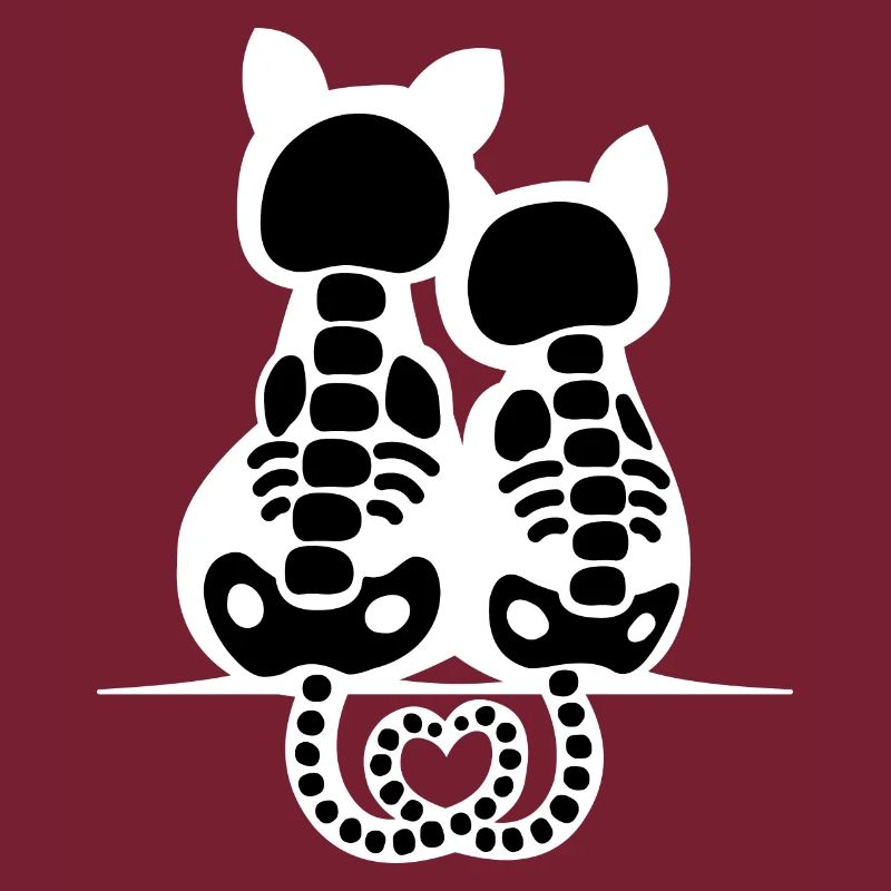 Effrayant Mignon Chat Squelette Bones Heart Tail Halloween